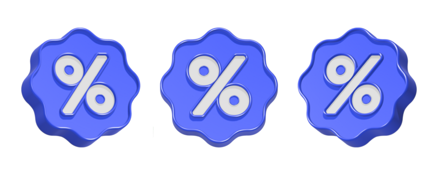 3d rendering icon percent in blue gear button