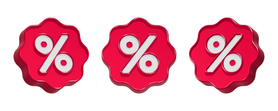 3d rendering icon percent in red gear button - Powered by Adobe