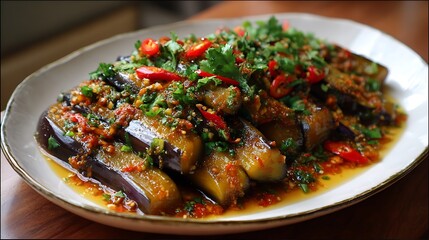 Steamed eggplant with cornstarch spicy sauce