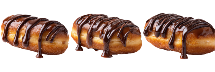 Three rectangular pastries glazed with dark chocolate, with drips running down the sides