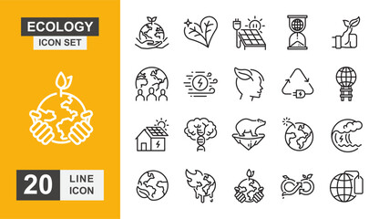 Ecology icon set. Panel, solar, earth, environmental, power, energy and more line icon.