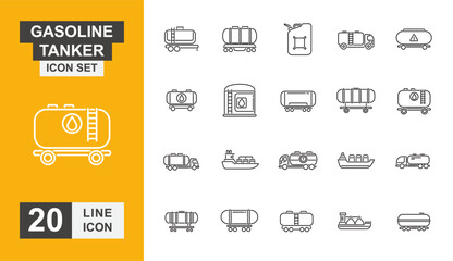 Gasoline tanker icon set. Industry, energy, storage, distribution, engineer and more line icon.
