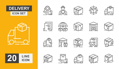 Delivery icon set. Shipping, logistic, cargo, transportation, import, package and more line icon.
