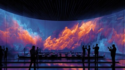 Spectacular immersive art installation with people admiring the vibrant display of colors. - Powered by Adobe