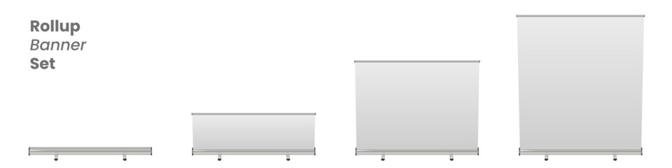 rollup banner set. Empty roller sign board template stand. Ideal for exhibitions, trade shows, advertising, business branding, marketing events, indoor or outdoor commercial display presentations