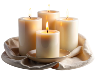 Elegant Burning Candle Set with Soft Glow Elements – isolated on transparent background