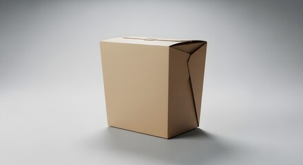 Brown kraft paper takeout food box for delivery isolated on a minimalist gray background