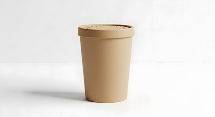 Brown kraft paper food container with lid isolated on a clean white background