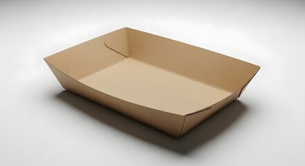 Disposable kraft paper food boat tray for fast food on a plain neutral surface