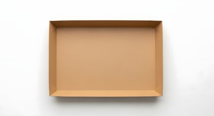 Empty open brown cardboard box lid or tray top view isolated on a white background