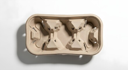 Empty recycled pulp fiber drink carrier for two cups isolated on a white background top view