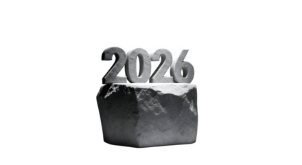 Solid stone 2026 numbers on a sturdy rock pedestal, symbolizing the new year