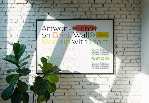 Horizontal Art Frame on Brick Wall Mockup