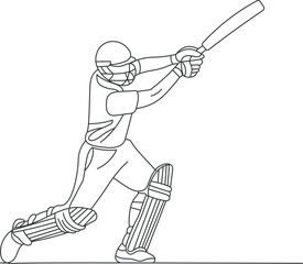Cricket batsman line art vector.