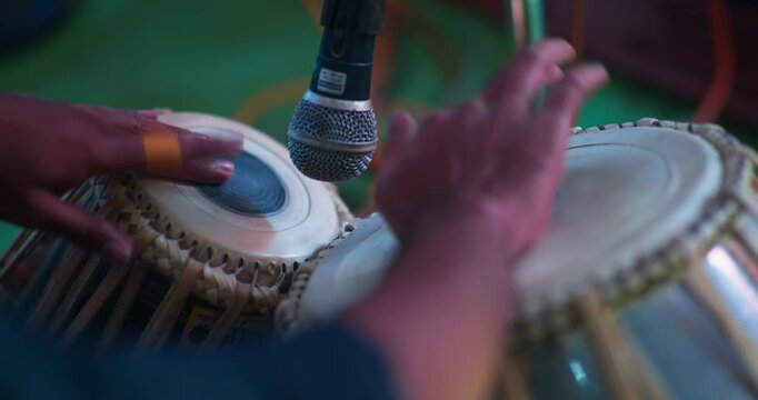 Cinematic Shot of Tabla Playing in Temple | Bhakti Event & Cultural Performance