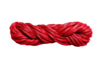 Close-up of vibrant red embroidery floss, twisted and layered against a black background