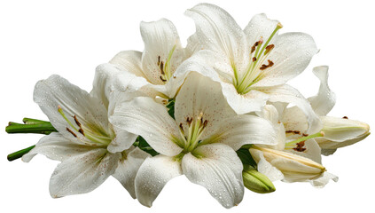 Fototapeta premium Bouquet of white lilies, speckled pistils. Soft petals
