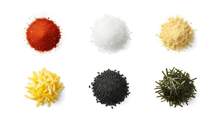 Variety of spices and seasonings arranged on a transparent background