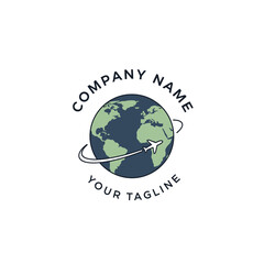 Fototapeta premium Travel agency logo with an airplane flying around planet Earth.