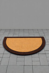 Semi-Circle Coir Doormat with Brown Border on Gray Floor (3D Render)