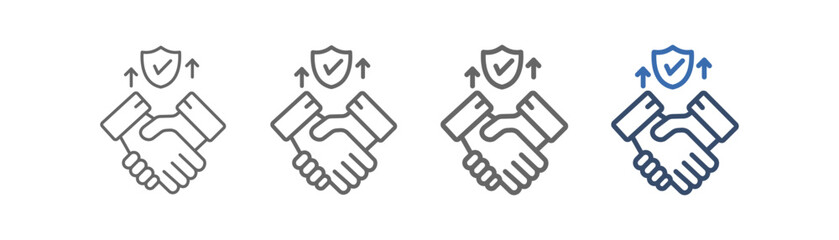 
Trustworthy outline icon sheet with handshake design, check mark, and left and right arrows