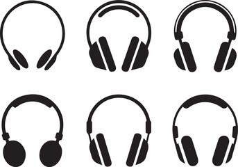 headphone silhouette set audio headset vector icons