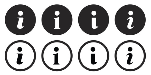 Info icons set. Info button. Black bubbles pointers information info signs. Info symbol flat style – vecto