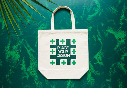 Canvas Tote Bag Mockup on Green Background