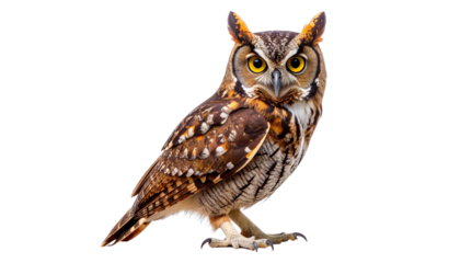 Tropical Screech Owl Perched isolated on white background