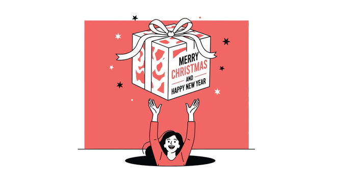 Festive Gift A Joyful Christmas and New Year Celebration Illustration with Person Receiving - Powered by Adobe