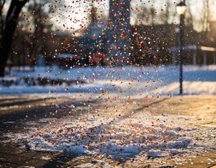 Celebratory Confetti Falling During Grand Winter Opening Event