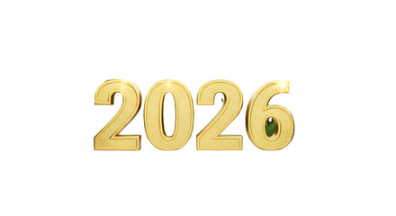 Golden glittering 2026 3d numbers with metallic texture and light reflections