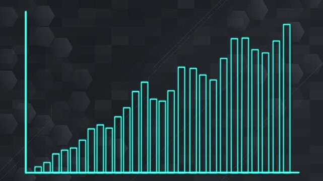 Animated Neon Bar Graph Growing on Futuristic Digital Background