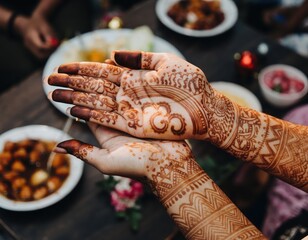 Close-Up of Intricate Henna Designs on Arab Woman's Hands