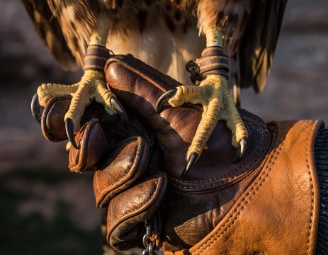 Close-Up of Falconer's Glove With Talons of a Bird of Prey
