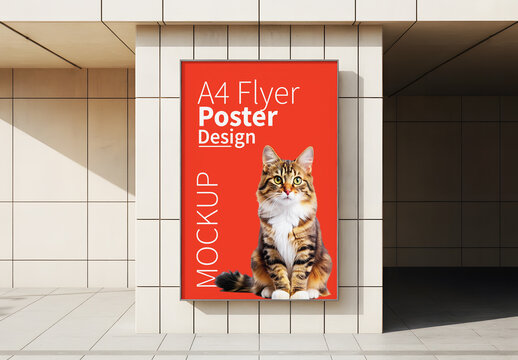 Cute Cat Poster Mockup on Outdoor Building Wall