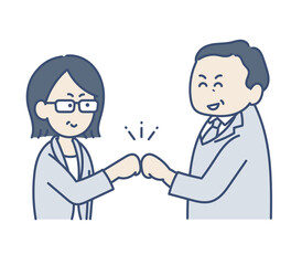グータッチをする40代のビジネスウーマンとビジネスマンのイラスト