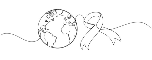 Icon ribbon aids with world on line art style
