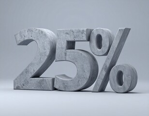 Concrete 25 Percent Sign on Gray Background for Discount Promotion