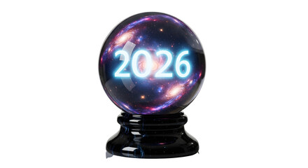 Future vision 2026 in a cosmic crystal ball predicting upcoming trends