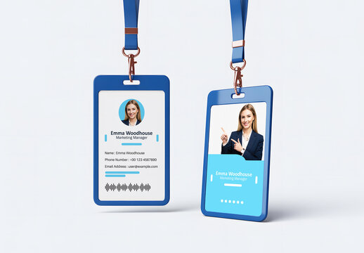 Dual Corporate ID Card Mockup with Lanyard