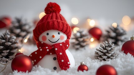 Cute Minimalist Snowman Figurine with Bright Scarf – Winter Decor & Holiday Theme
