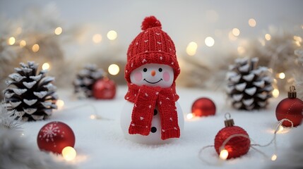Cute Minimalist Snowman Figurine with Bright Scarf – Winter Decor & Holiday Theme