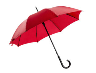 Red umbrella with black handle isolated on a transparent background 
