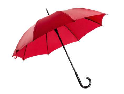 Red umbrella with black handle isolated on a transparent background 