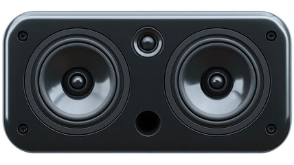 Black audio speakers for music and loud sound, isolated on a white background as stereo equipment or technology object
