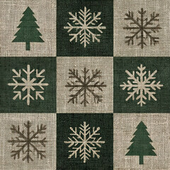 Rustic Quilt Patchwork Christmas Tree and Snowflake Pattern