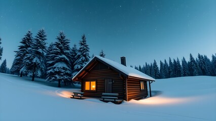 house in the forest with snow
