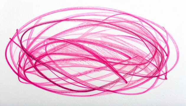 Abstract pink scribble lines on white background, chaotic artistic drawing, vibrant magenta texture, creative design element, modern art illustration