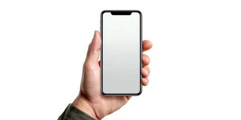 Hand Holding Blank Screen Smartphone on Transparent Background Ready for Custom Design Presentation, PNG